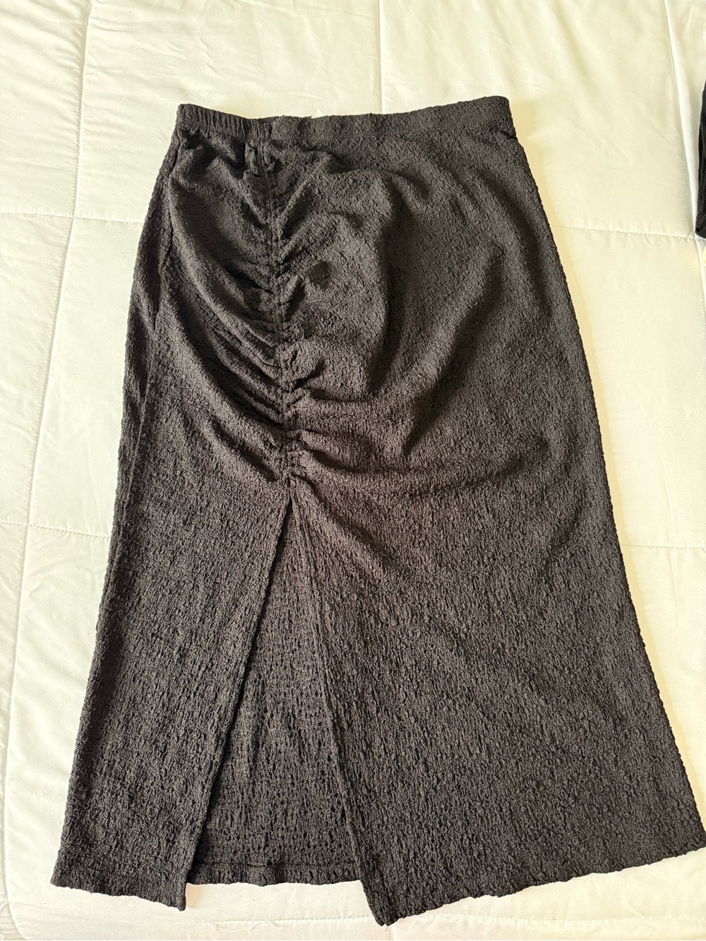 Black Ruched Front Midi Skirt